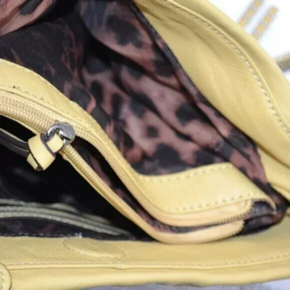 Makowsky Structured Yellow Mustard Soft Leather Silver Chain Bag Tote Purse Bag - Picture 8 of 14